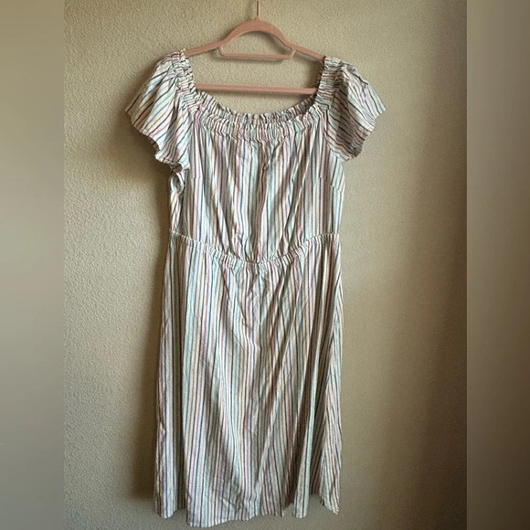 Lane Bryant Linen Blend Pastel Striped  Convertible Off The Shoulder Mid… - Picture 4 of 11